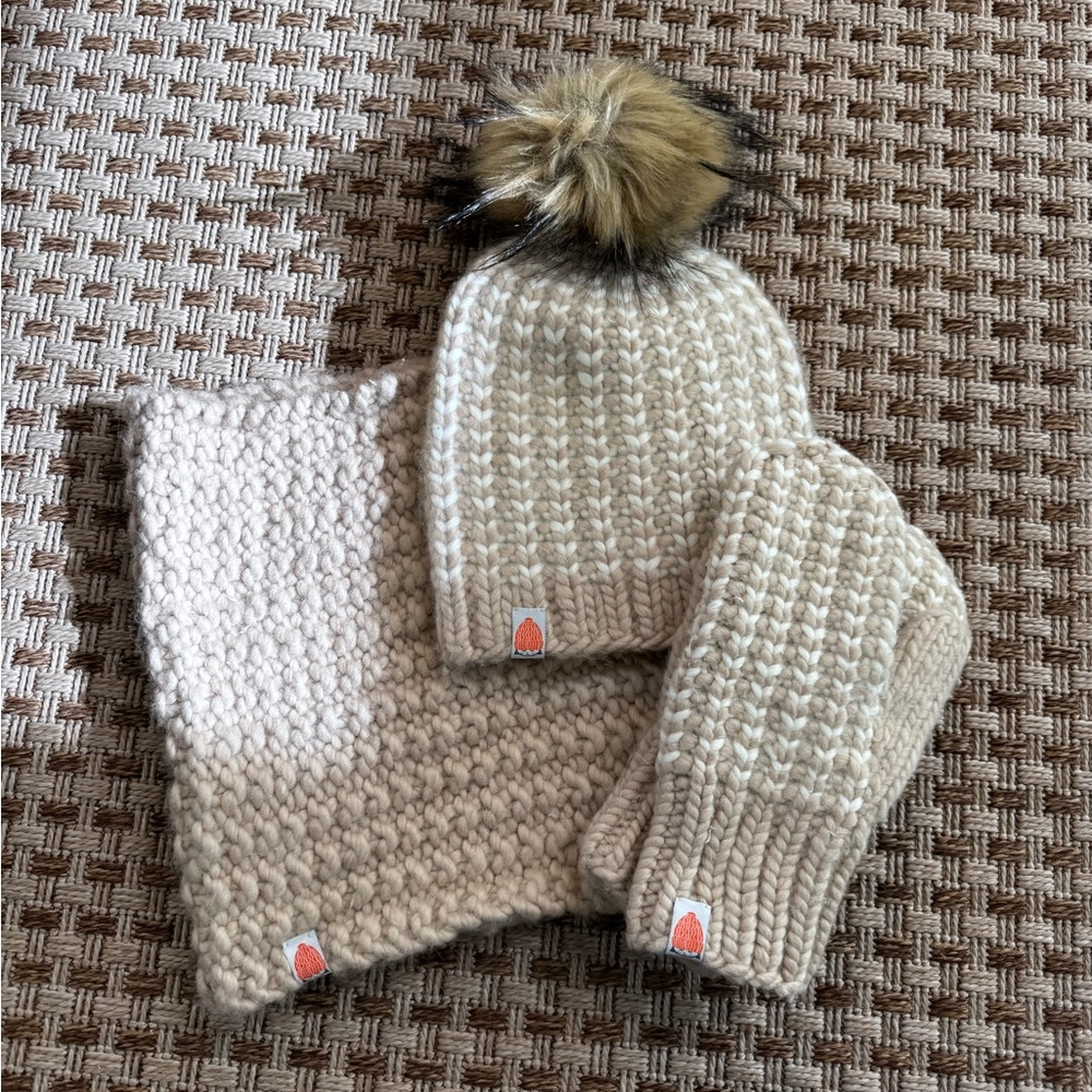 sh*t that I knit beanie, mittens and cowl matching set